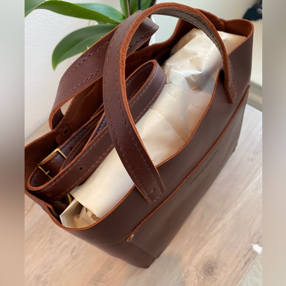 Cognac Natural Full Grain Leather Crossbody Tote - Picture 7 of 13